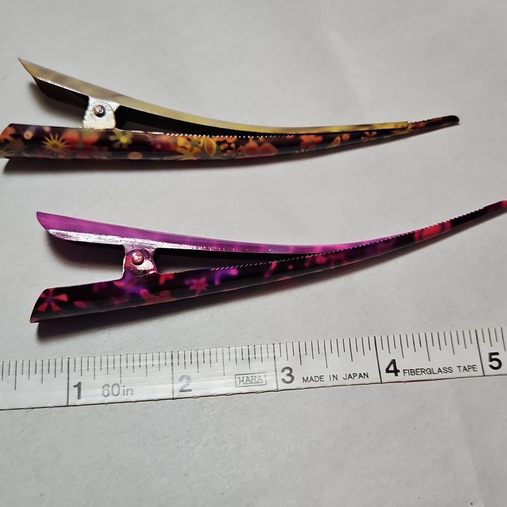 Floral Pattern Long Hair Clips - Pink & Orange - Picture 4 of 8